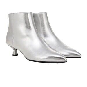 LifeStride Maya Silver Metallic Ankle Booties Kitten Heel Pointed Toe New Size 8